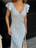 Shifra Ruffled V-Neck Knit Dress [6QWNX8AN]