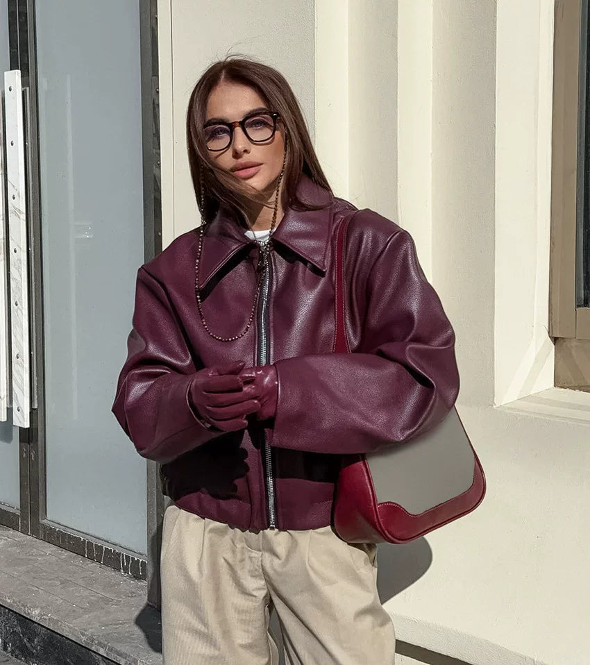 LaPose - Shiloh Oversized Retro Faux Leather Jacket