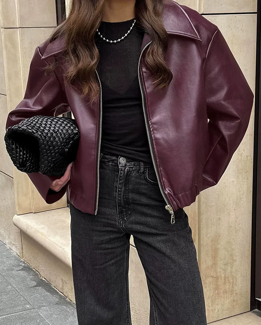 LaPose - Shiloh Oversized Retro Faux Leather Jacket