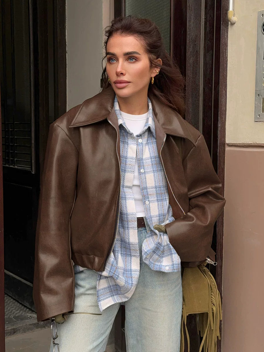 LaPose - Shiloh Oversized Retro Faux Leather Jacket