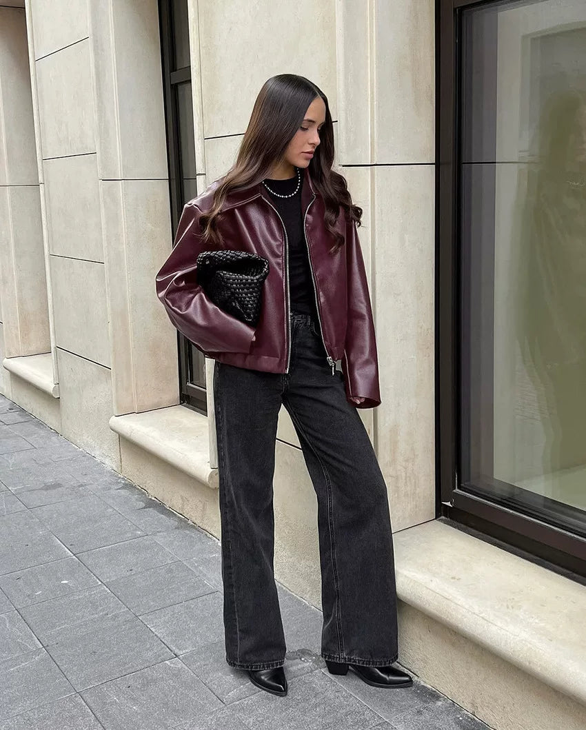 LaPose - Shiloh Oversized Retro Faux Leather Jacket