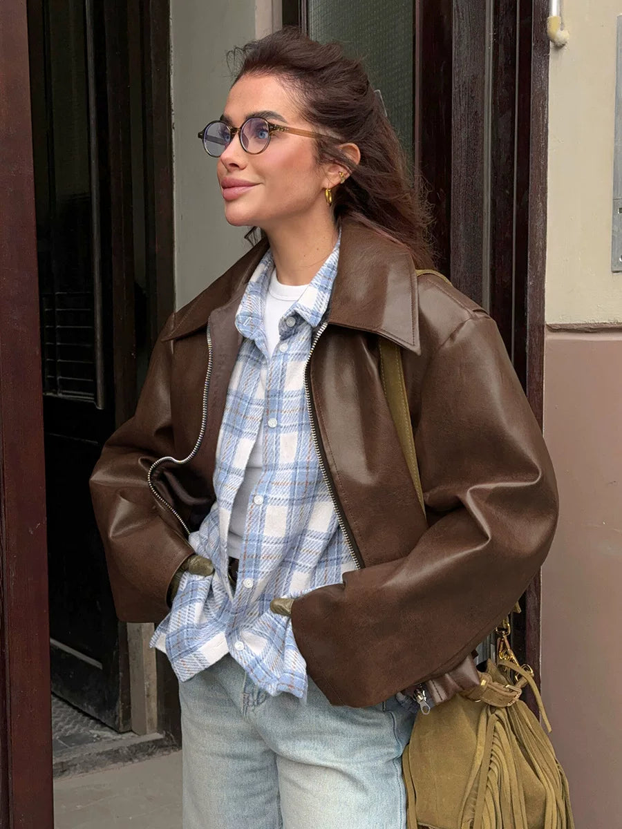 LaPose - Shiloh Oversized Retro Faux Leather Jacket