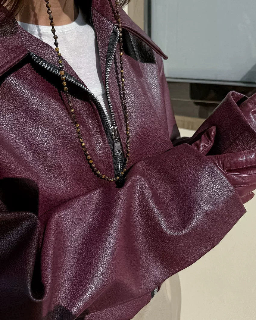 LaPose - Shiloh Oversized Retro Faux Leather Jacket