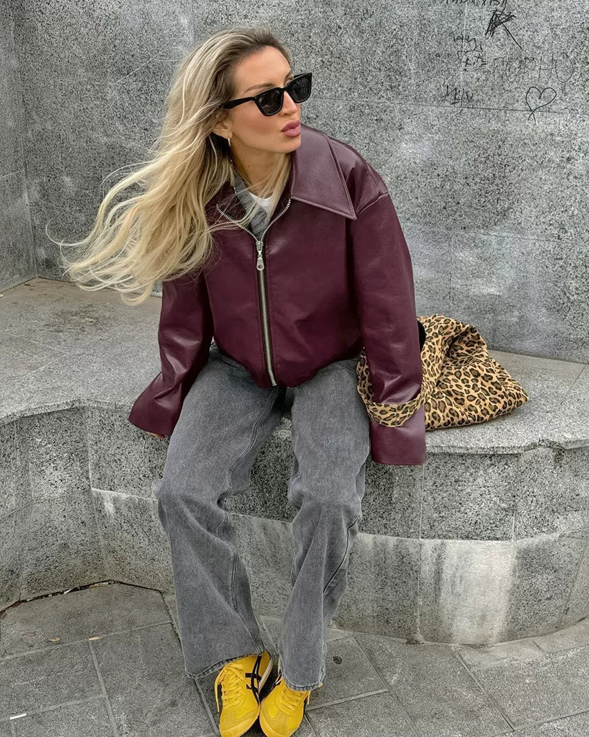 LaPose - Shiloh Oversized Retro Faux Leather Jacket