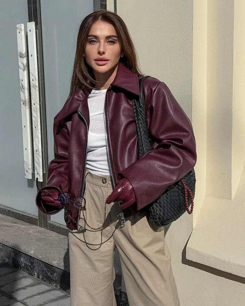 LaPose - Shiloh Oversized Retro Faux Leather Jacket