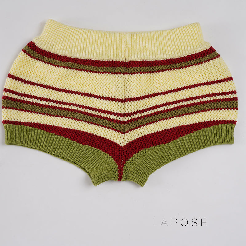 Silvia Striped Knit Cut-Out Shorts [I6WG6IM1]