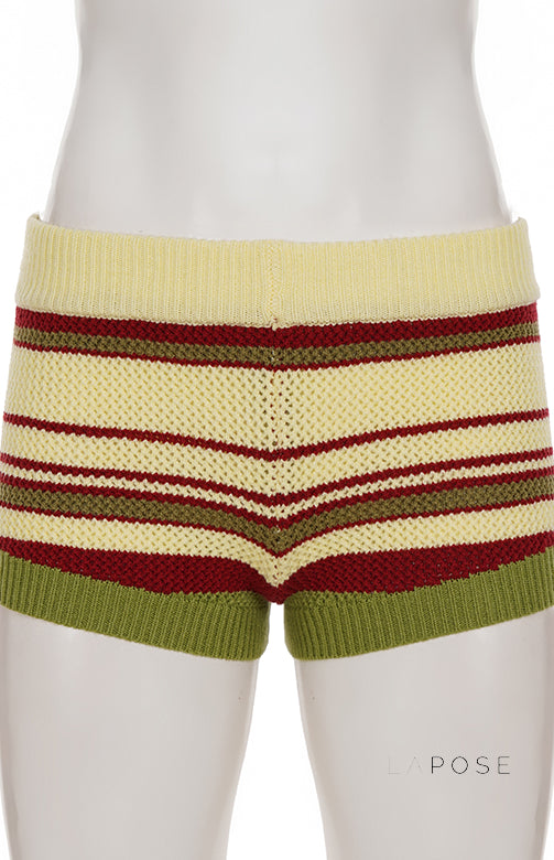 Silvia Striped Knit Cut-Out Shorts [UA44Q0BK]