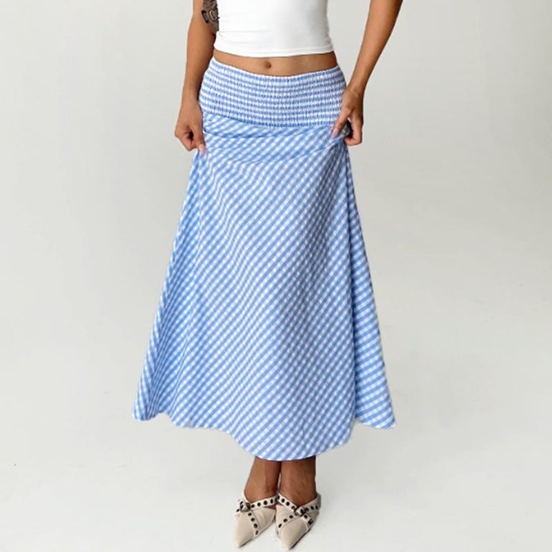 Sky Plaid Fishtail Maxi Skirt [1WL58WU5]