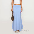Sky Plaid Fishtail Maxi Skirt [LEI8L7BK]