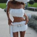 Skylah Furry Strapless Mini Skirt Set [7GE2QRL1]