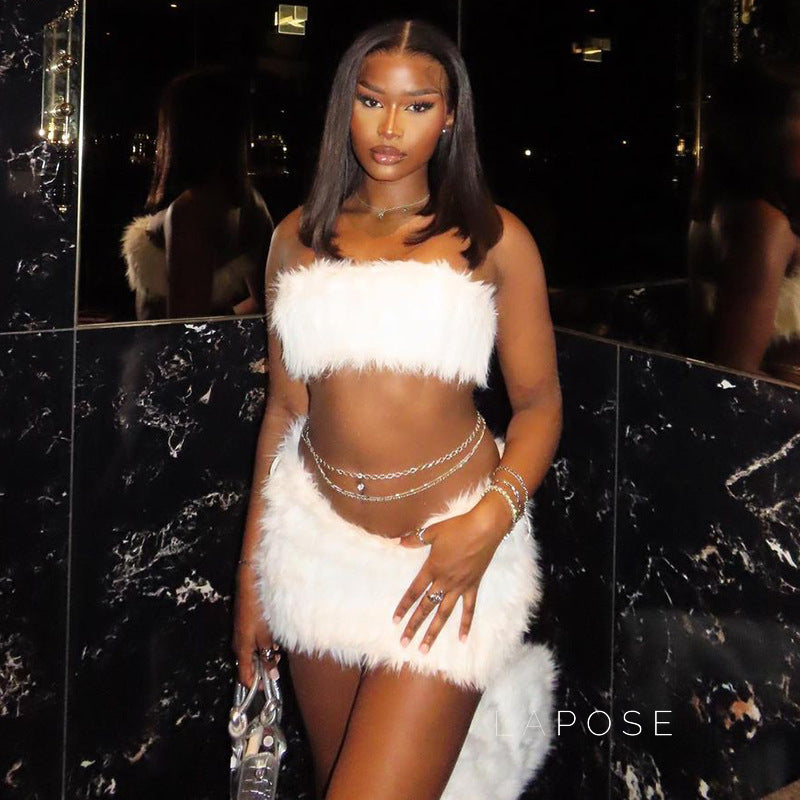 Skylah Furry Strapless Mini Skirt Set [ANACTQT4]