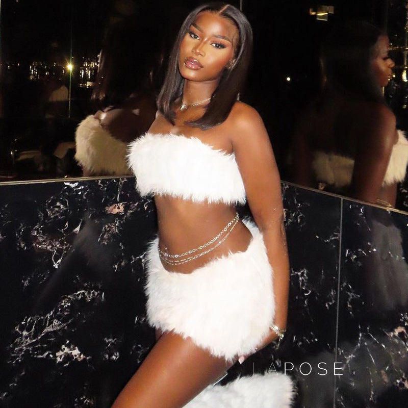 Skylah Furry Strapless Mini Skirt Set [R589HTCI]