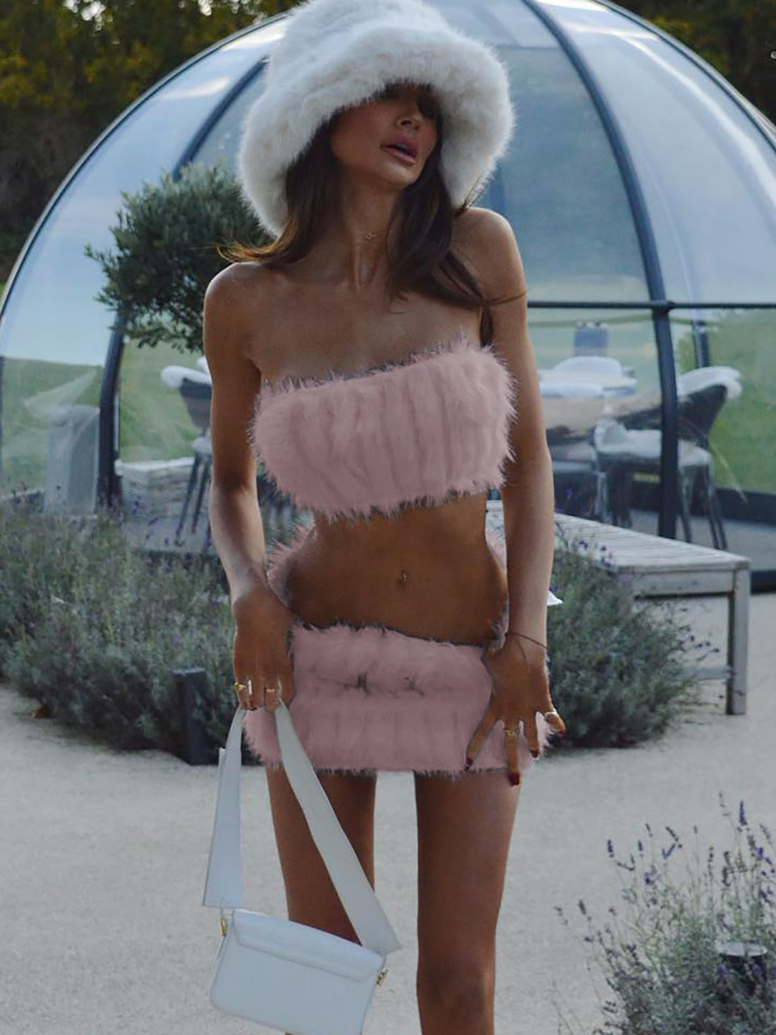 Skylah Furry Strapless Mini Skirt Set [S0804U8S]