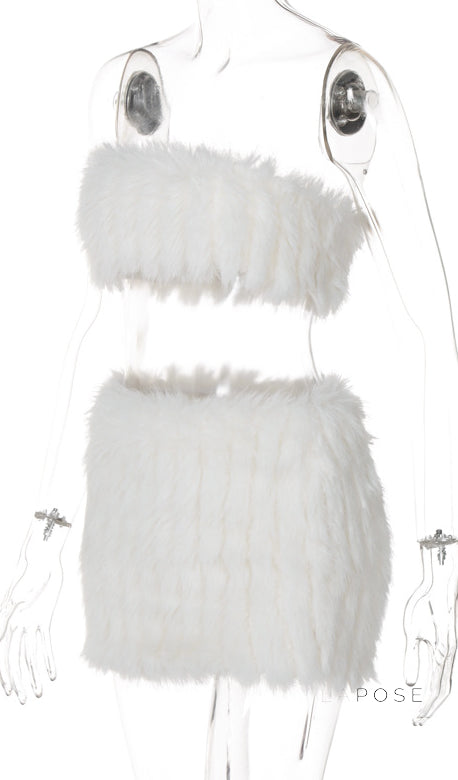 Skylah Furry Strapless Mini Skirt Set [YWBTFJJN]