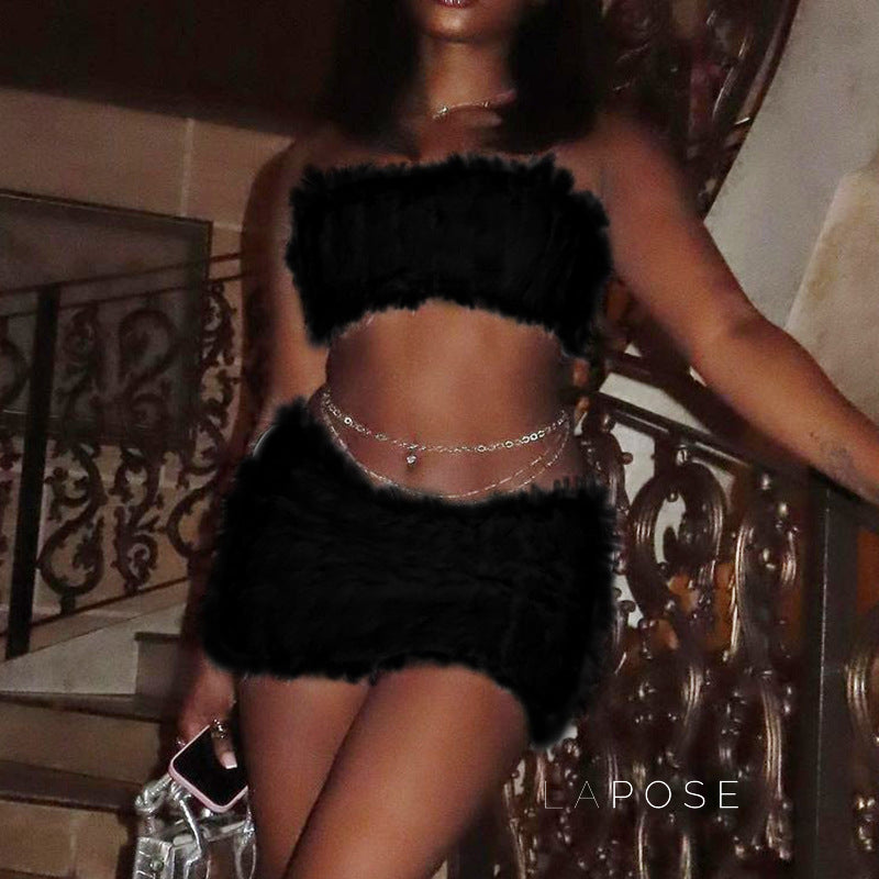Skylah Furry Strapless Mini Skirt Set [1SG6DUEZ]