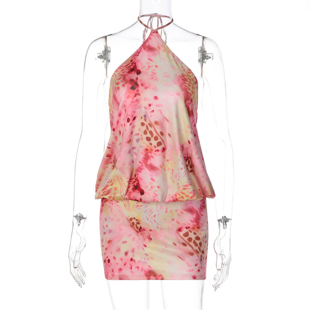 LaPose - Sofi Floral Halter Mini Dress - Pink Color
