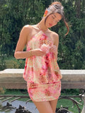 LaPose - Sofi Floral Halter Mini Dress - Pink Color