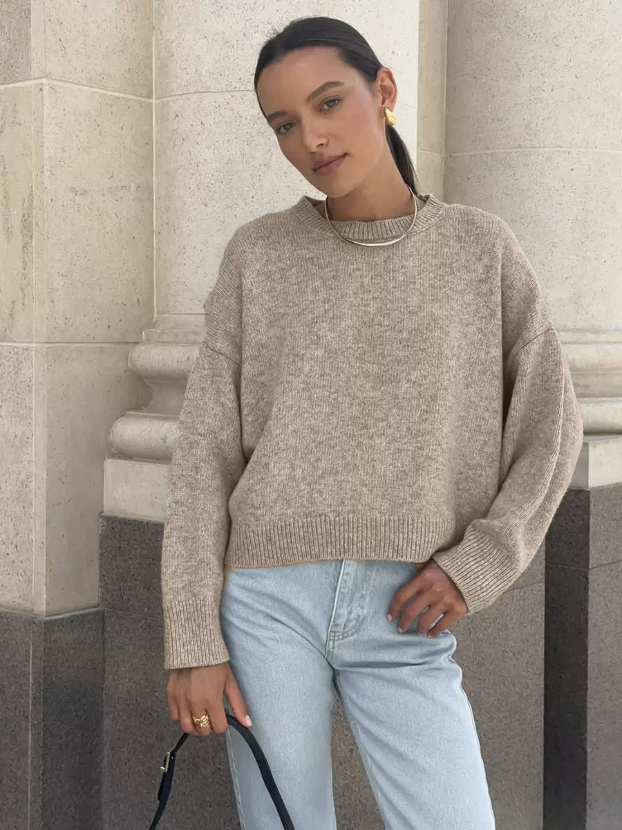LaPose - Sofi Oversized Crewneck Knit Sweater - Apricot Color