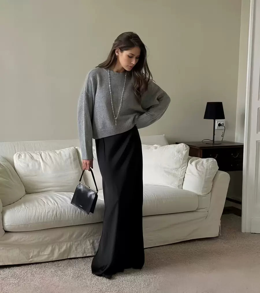 LaPose - Sofi Oversized Crewneck Knit Sweater - Gray Color