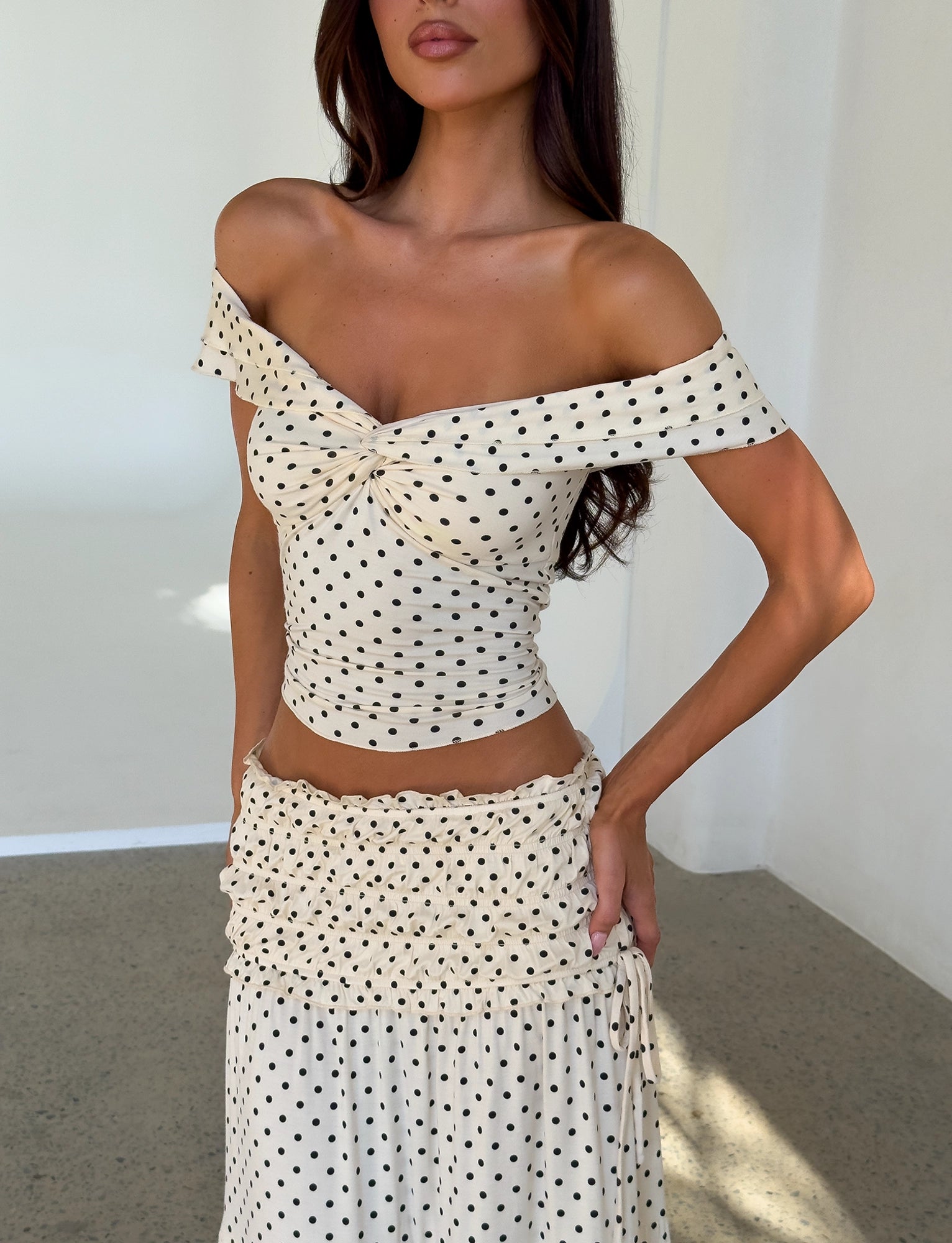 LaPose Soleil Polka Dot Ruffle Top