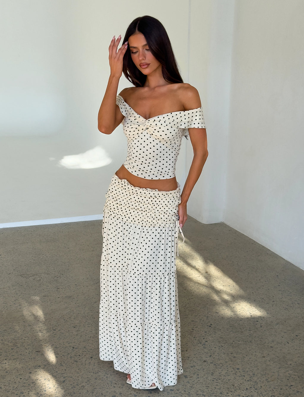 LaPose Soleil Polka Dot Ruffle Top
