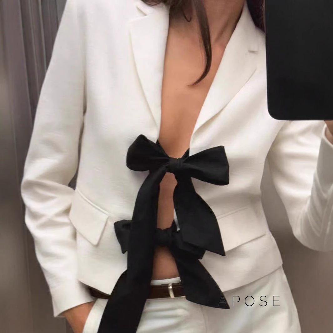 Sonya Contrast Bow Blazer [BV0N9UMV]