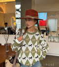 Stefania Contrast Argyle Sweater [2EISNC5M]