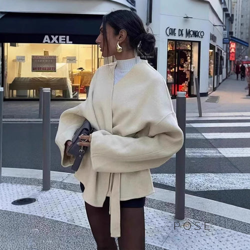 Stefanie V-Neck Wool Wrap Coat [PGCN5X3F]