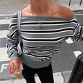 Stormy Striped Off Shoulder Knit Top [58EY23VX]