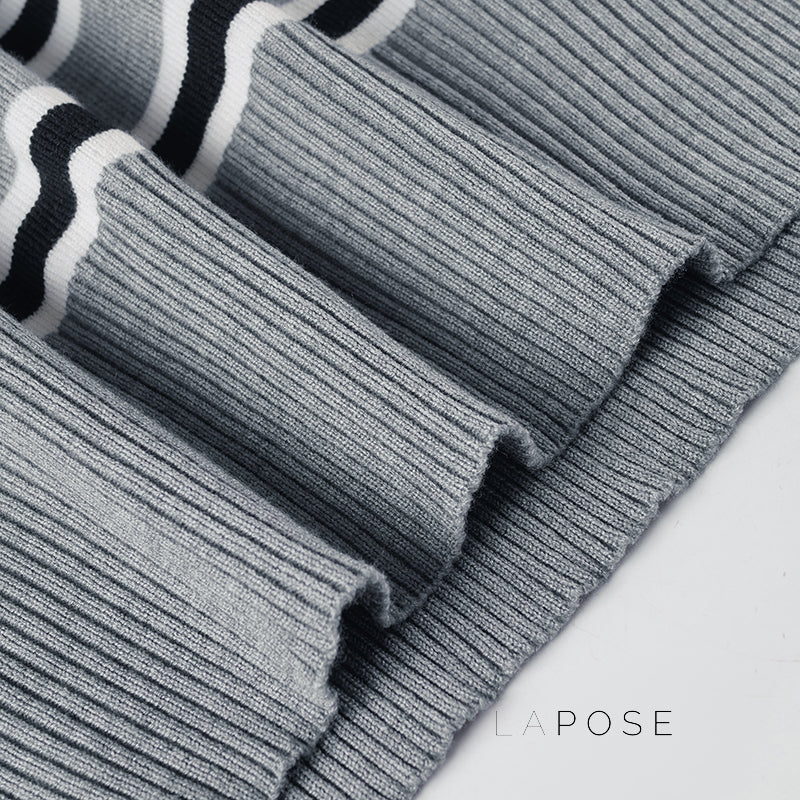 Stormy Striped Off Shoulder Knit Top [7S01HDHF]