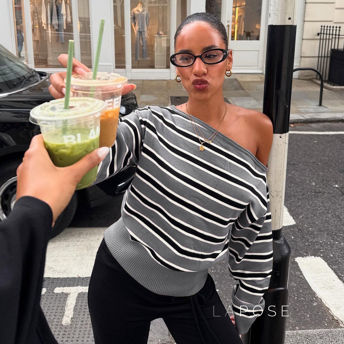 Stormy Striped Off Shoulder Knit Top [WQMENEV6]