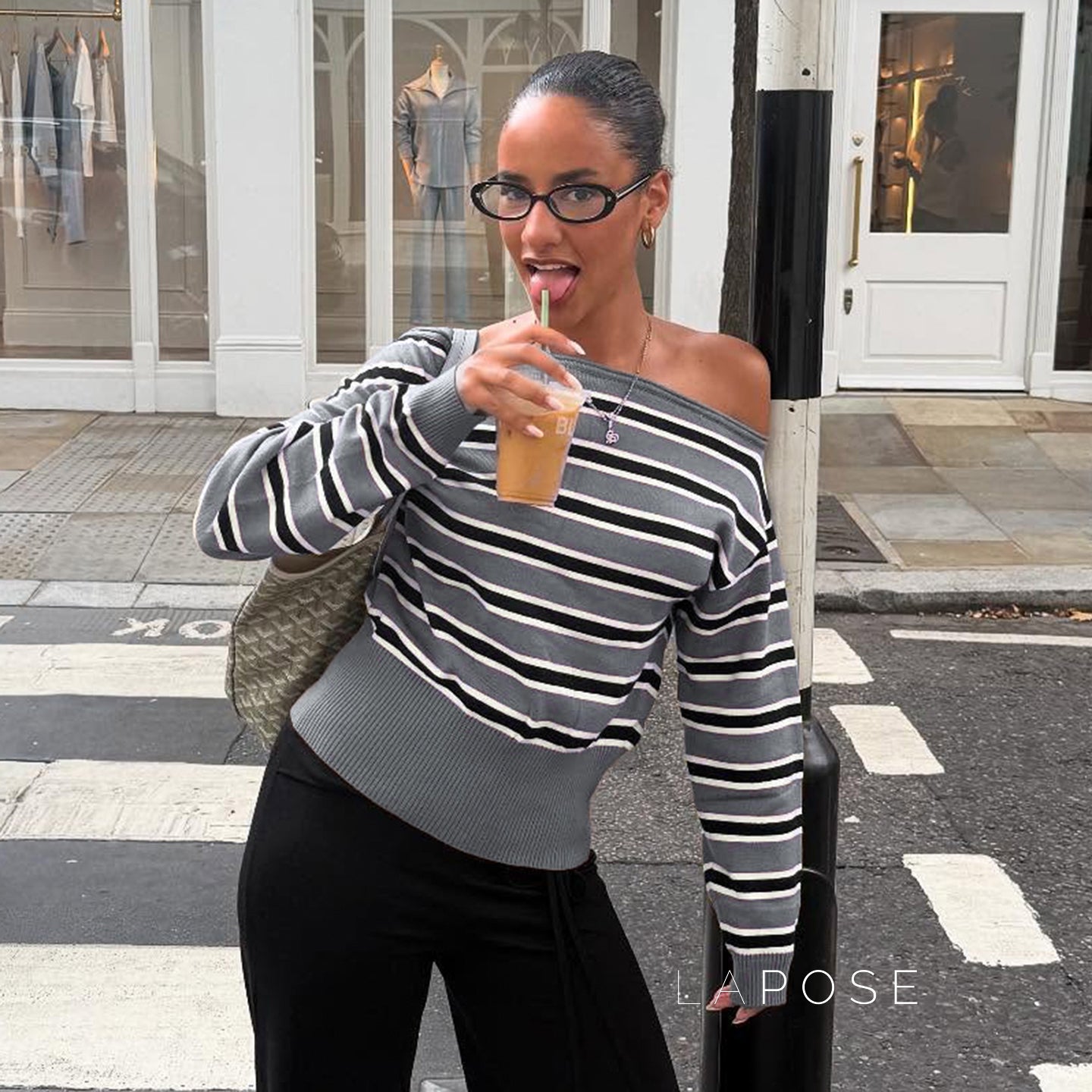 Stormy Striped Off Shoulder Knit Top [BEAHQKRK]