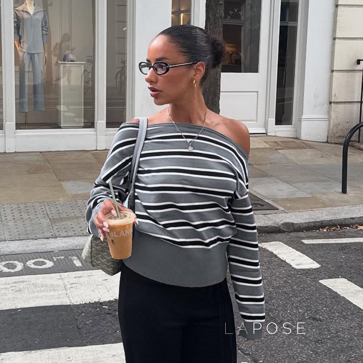 Stormy Striped Off Shoulder Knit Top [BF44EZHW]