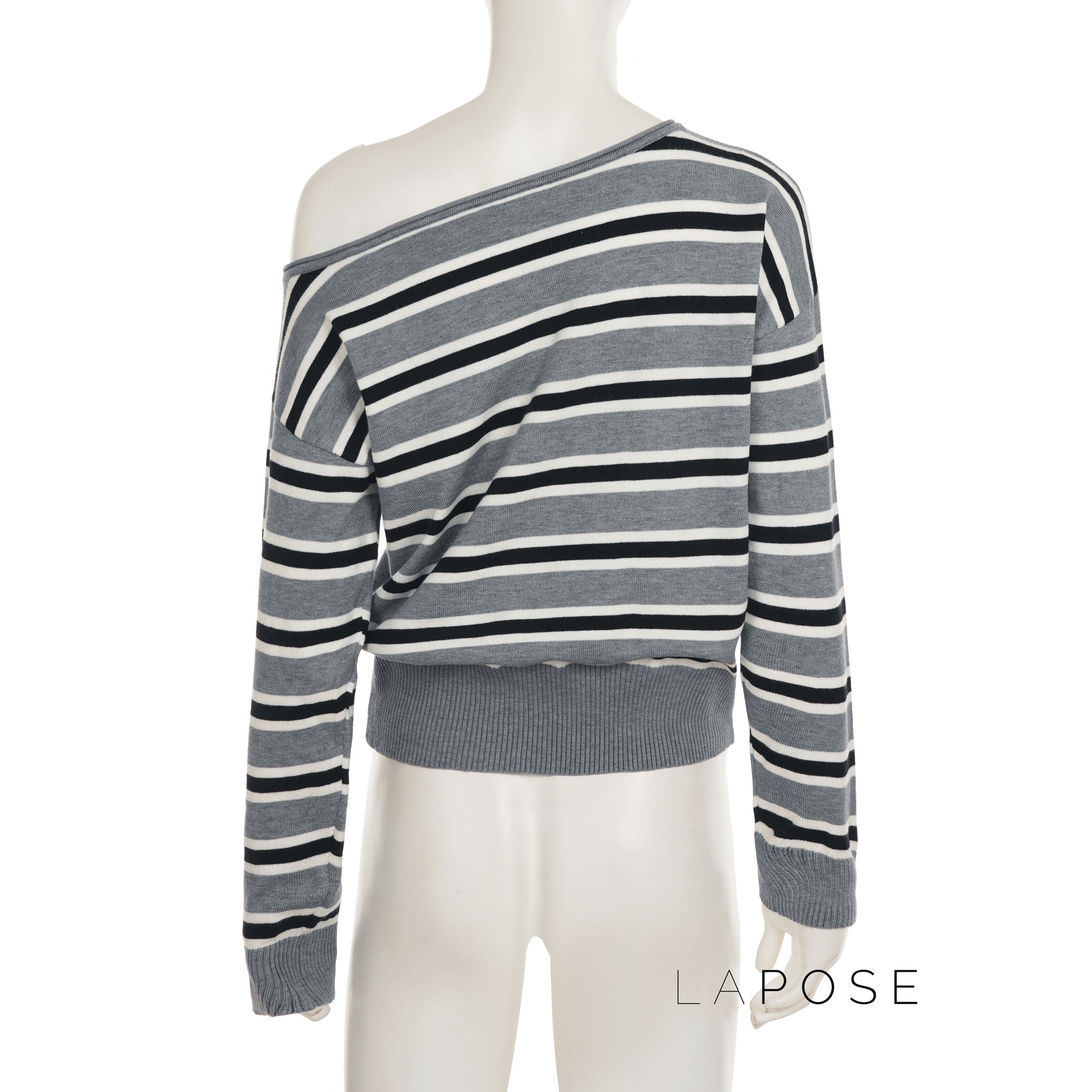 Stormy Striped Off Shoulder Knit Top [S6K409R7]