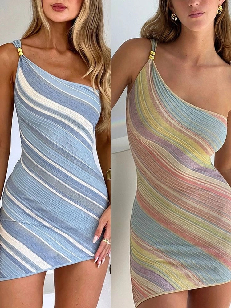 Striped Backless Mini Dress [EW9J5H76]
