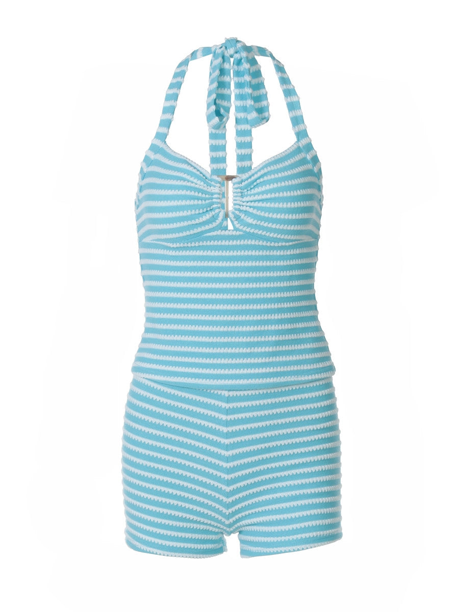 Striped Knit Halter Short Set [N15KVOTG]