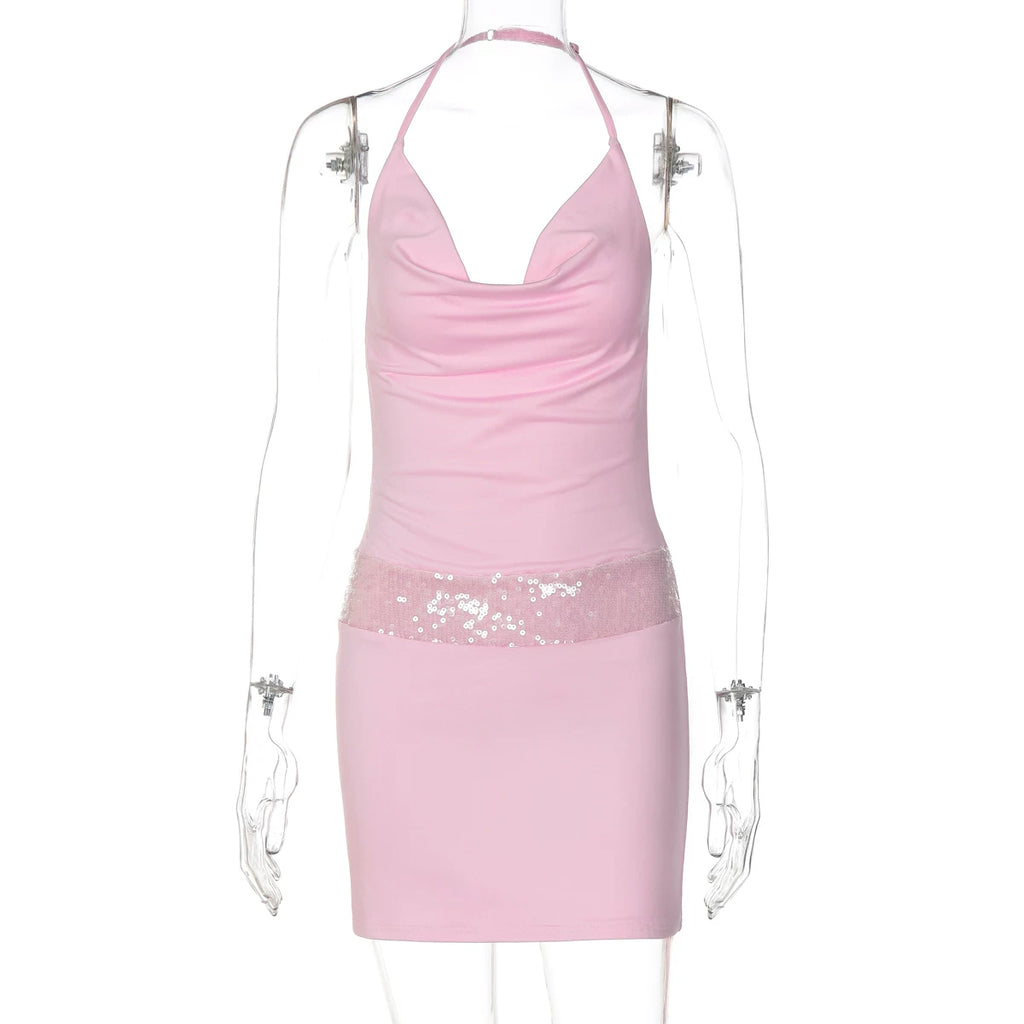 LaPose - Suhayla Cowl Neck Sequin Mini Dress - Pink Color