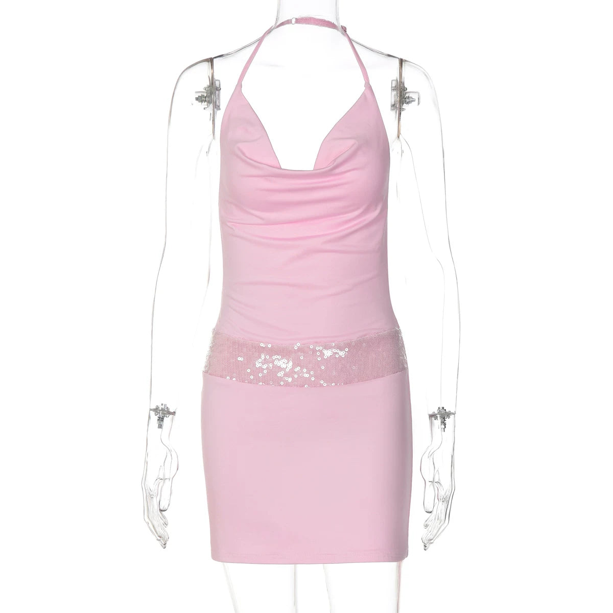 LaPose - Suhayla Cowl Neck Sequin Mini Dress - Pink Color