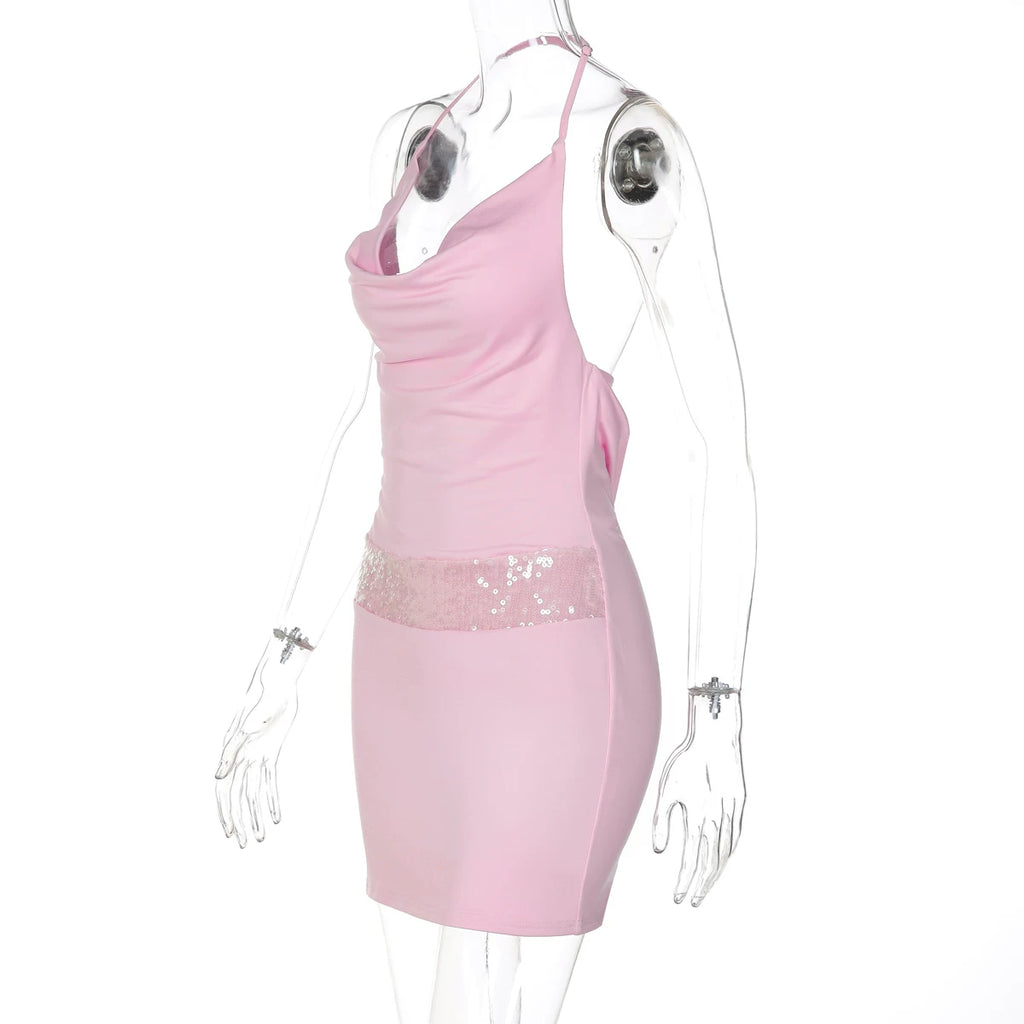 LaPose - Suhayla Cowl Neck Sequin Mini Dress