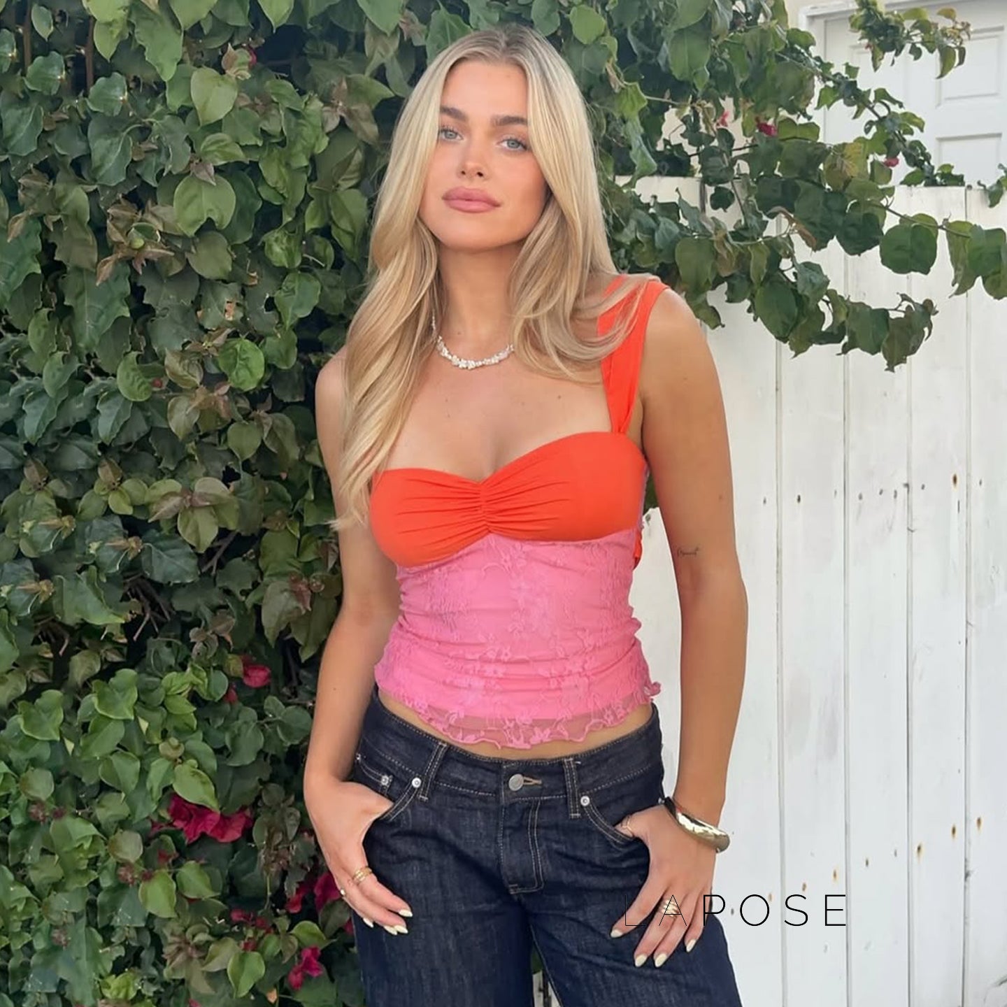 Summer Orange Lace Crop Top [UFU9VYMB]