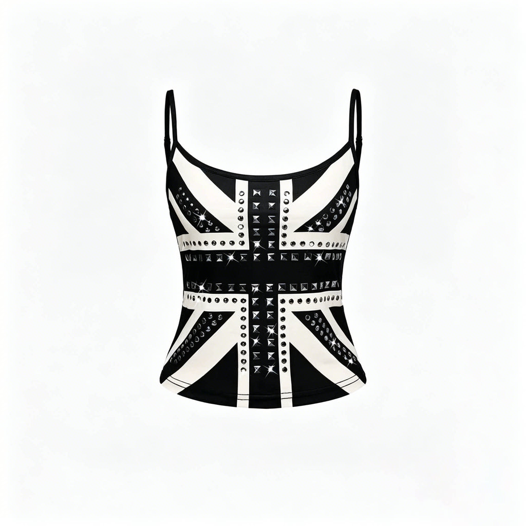 Susan Union Jack Studded Camisole - Black Color
