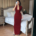 Susanna Deep V Ruched Maxi Dress [FG9VNUDS]