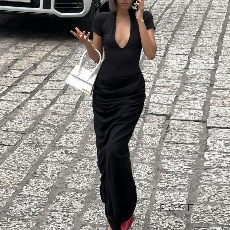 Susanna Deep V Ruched Maxi Dress [6GTXHP2X]