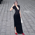 Susanna Deep V Ruched Maxi Dress [NRZTSUCZ]
