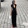 Susanna Deep V Ruched Maxi Dress [N4K93J1C]
