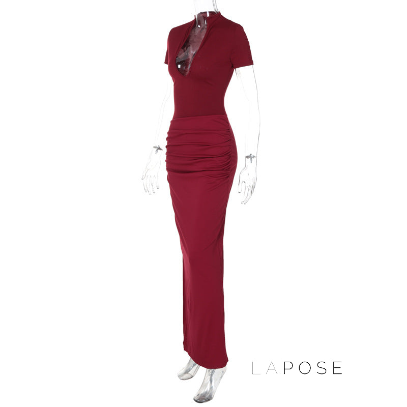 Susanna Deep V Ruched Maxi Dress [A8GBVINX]