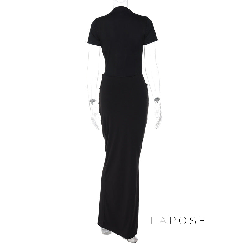 Susanna Deep V Ruched Maxi Dress [QERMV6HV]