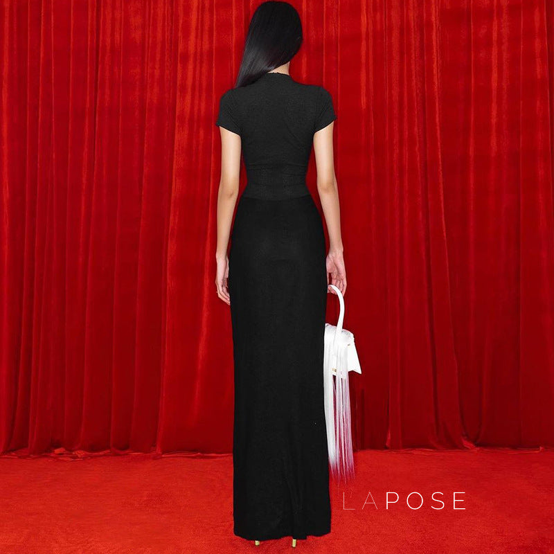 Susanna Deep V Ruched Maxi Dress [UFB41RFF]