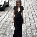 Susanna Deep V Ruched Maxi Dress [ADXVSMT9]