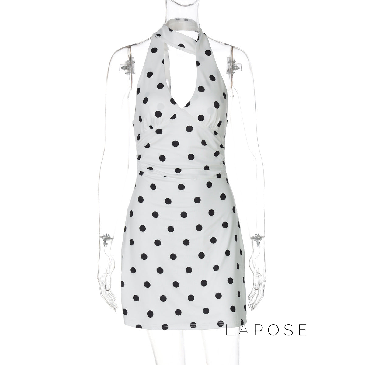 Svea Halter Polka Dot Mini Dress [BKVLWF4T]